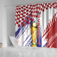 Croatia Football WC2026 White Shower Curtain Hrvatska Grunge Checkerboard - Wonder Print Shop