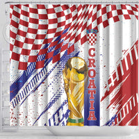 Croatia Football WC2026 White Shower Curtain Hrvatska Grunge Checkerboard - Wonder Print Shop