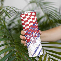 Croatia Football Custom WC2026 White Skinny Tumbler Hrvatska Grunge Checkerboard - Wonder Print Shop
