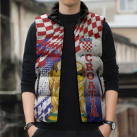 Croatia Football Custom WC2026 White Sleeveless Puffer Jacket Hrvatska Grunge Checkerboard - Wonder Print Shop
