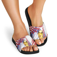 Croatia Football WC2026 White Slide Sandals Hrvatska Grunge Checkerboard - Wonder Print Shop