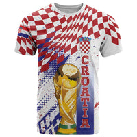 Croatia Football Custom WC2026 White T Shirt Hrvatska Grunge Checkerboard - Wonder Print Shop
