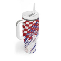 Croatia Football Custom WC2026 White Tumbler With Handle Hrvatska Grunge Checkerboard - Wonder Print Shop