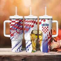 Croatia Football Custom WC2026 White Tumbler With Handle Hrvatska Grunge Checkerboard - Wonder Print Shop