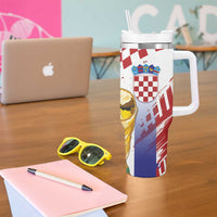 Croatia Football Custom WC2026 White Tumbler With Handle Hrvatska Grunge Checkerboard - Wonder Print Shop
