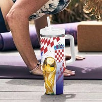 Croatia Football Custom WC2026 White Tumbler With Handle Hrvatska Grunge Checkerboard - Wonder Print Shop