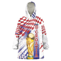 Croatia Football Custom WC2026 White Wearable Blanket Hoodie Hrvatska Grunge Checkerboard - Wonder Print Shop