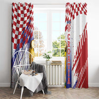 Croatia Football WC2026 White Window Curtain Hrvatska Grunge Checkerboard - Wonder Print Shop