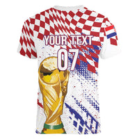 Croatia Football Custom WC2026 White Women V-Neck T-Shirt Hrvatska Grunge Checkerboard - Wonder Print Shop