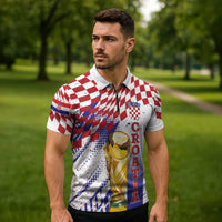Croatia Football Custom WC2026 White Zipper Polo Shirt Hrvatska Grunge Checkerboard - Wonder Print Shop