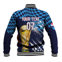 Croatia Football Custom WC2026 Blue Baseball Jacket Hrvatska Grunge Checkerboard - Wonder Print Shop
