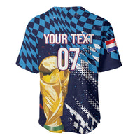 Croatia Football Custom WC2026 Blue Baseball Jersey Hrvatska Grunge Checkerboard - Wonder Print Shop