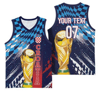 Croatia Football Custom WC2026 Blue Basketball Jersey Hrvatska Grunge Checkerboard - Wonder Print Shop