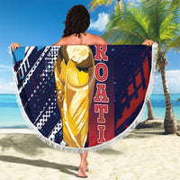 Croatia Football WC2026 Blue Beach Blanket Hrvatska Grunge Checkerboard - Wonder Print Shop