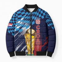 Croatia Football Custom WC2026 Blue Bomber Puffer Jacket Hrvatska Grunge Checkerboard - Wonder Print Shop