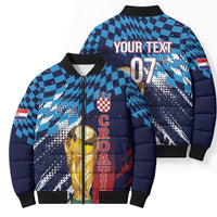 Croatia Football Custom WC2026 Blue Bomber Puffer Jacket Hrvatska Grunge Checkerboard - Wonder Print Shop