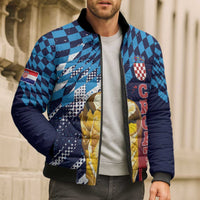 Croatia Football Custom WC2026 Blue Bomber Puffer Jacket Hrvatska Grunge Checkerboard - Wonder Print Shop