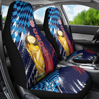 Croatia Football WC2026 Blue Car Seat Cover Hrvatska Grunge Checkerboard - Wonder Print Shop