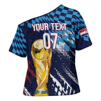 Croatia Football Custom WC2026 Blue Cross Shoulder Shirt Hrvatska Grunge Checkerboard - Wonder Print Shop