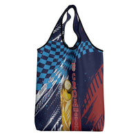 Croatia Football WC2026 Blue Grocery Bag Hrvatska Grunge Checkerboard - Wonder Print Shop