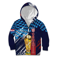 Croatia Football Custom WC2026 Blue Kid Hoodie Hrvatska Grunge Checkerboard - Wonder Print Shop