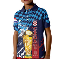 Croatia Football Custom WC2026 Blue Kid Polo Shirt Hrvatska Grunge Checkerboard - Wonder Print Shop