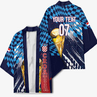 Croatia Football Custom WC2026 Blue Kimono Hrvatska Grunge Checkerboard - Wonder Print Shop