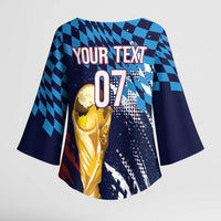 Croatia Football Custom WC2026 Blue Kimono Sleeve Blouse Hrvatska Grunge Checkerboard - Wonder Print Shop
