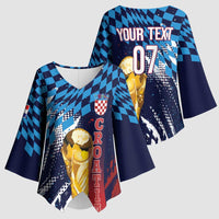 Croatia Football Custom WC2026 Blue Kimono Sleeve Blouse Hrvatska Grunge Checkerboard - Wonder Print Shop