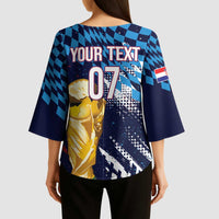 Croatia Football Custom WC2026 Blue Kimono Sleeve Blouse Hrvatska Grunge Checkerboard - Wonder Print Shop