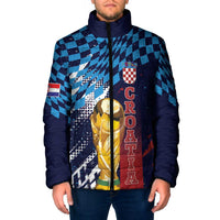 Croatia Football Custom WC2026 Blue Padded Jacket Hrvatska Grunge Checkerboard - Wonder Print Shop