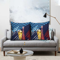 Croatia Football WC2026 Blue Pillow Cover Hrvatska Grunge Checkerboard - Wonder Print Shop
