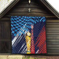 Croatia Football WC2026 Blue Quilt Hrvatska Grunge Checkerboard - Wonder Print Shop