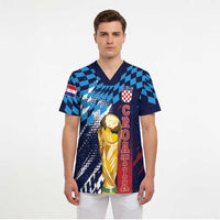 Croatia Football Custom WC2026 Blue Scrub Top Hrvatska Grunge Checkerboard - Wonder Print Shop
