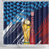 Croatia Football WC2026 Blue Shower Curtain Hrvatska Grunge Checkerboard - Wonder Print Shop