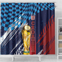 Croatia Football WC2026 Blue Shower Curtain Hrvatska Grunge Checkerboard - Wonder Print Shop