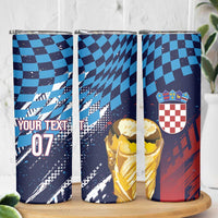 Croatia Football Custom WC2026 Blue Skinny Tumbler Hrvatska Grunge Checkerboard - Wonder Print Shop