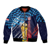 Croatia Football Custom WC2026 Blue Sleeve Zip Bomber Jacket Hrvatska Grunge Checkerboard - Wonder Print Shop