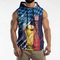 Croatia Football Custom WC2026 Blue Sleeveless Hoodie Hrvatska Grunge Checkerboard - Wonder Print Shop