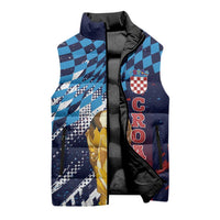 Croatia Football Custom WC2026 Blue Sleeveless Puffer Jacket Hrvatska Grunge Checkerboard - Wonder Print Shop
