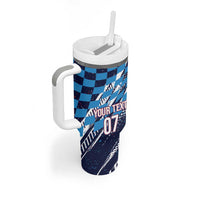 Croatia Football Custom WC2026 Blue Tumbler With Handle Hrvatska Grunge Checkerboard - Wonder Print Shop