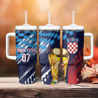 Croatia Football Custom WC2026 Blue Tumbler With Handle Hrvatska Grunge Checkerboard - Wonder Print Shop