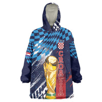 Croatia Football Custom WC2026 Blue Wearable Blanket Hoodie Hrvatska Grunge Checkerboard - Wonder Print Shop
