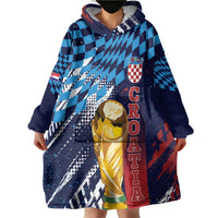 Croatia Football Custom WC2026 Blue Wearable Blanket Hoodie Hrvatska Grunge Checkerboard - Wonder Print Shop