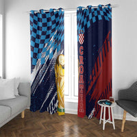 Croatia Football WC2026 Blue Window Curtain Hrvatska Grunge Checkerboard - Wonder Print Shop