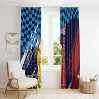 Croatia Football WC2026 Blue Window Curtain Hrvatska Grunge Checkerboard - Wonder Print Shop