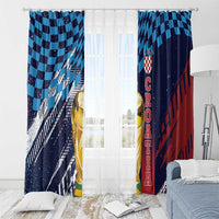 Croatia Football WC2026 Blue Window Curtain Hrvatska Grunge Checkerboard - Wonder Print Shop