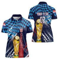Croatia Football Custom WC2026 Blue Women Polo Shirt Hrvatska Grunge Checkerboard - Wonder Print Shop