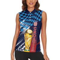Croatia Football Custom WC2026 Blue Women Sleeveless Polo Shirt Hrvatska Grunge Checkerboard - Wonder Print Shop