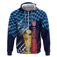 Croatia Football Custom WC2026 Blue Zip Hoodie Hrvatska Grunge Checkerboard - Wonder Print Shop
